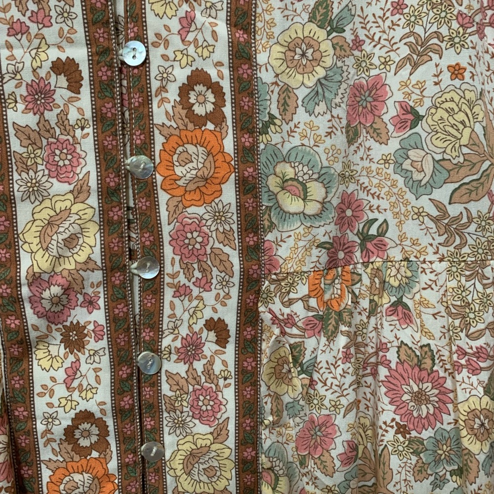 Boho Floral Button-Front Tiered Dress in Cream, Orange & Pink NWT - Picture 5 of 6